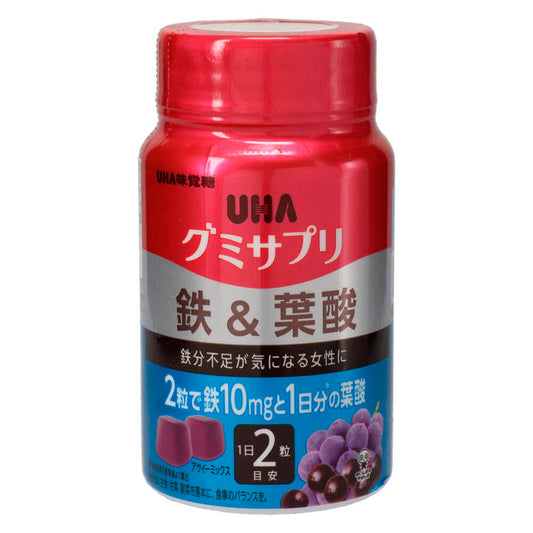 【 UHA 味覺糖】鐵 & 葉酸軟糖 瓶裝 30日分 60粒